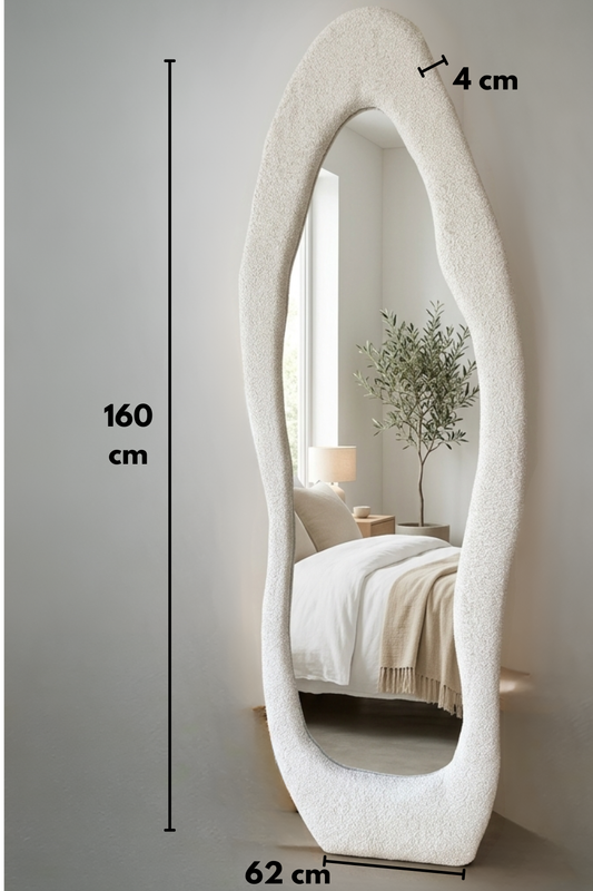 Espejo Decorativo Irregular Asimétrico con Borde Bouclé - 160cm x 62cm