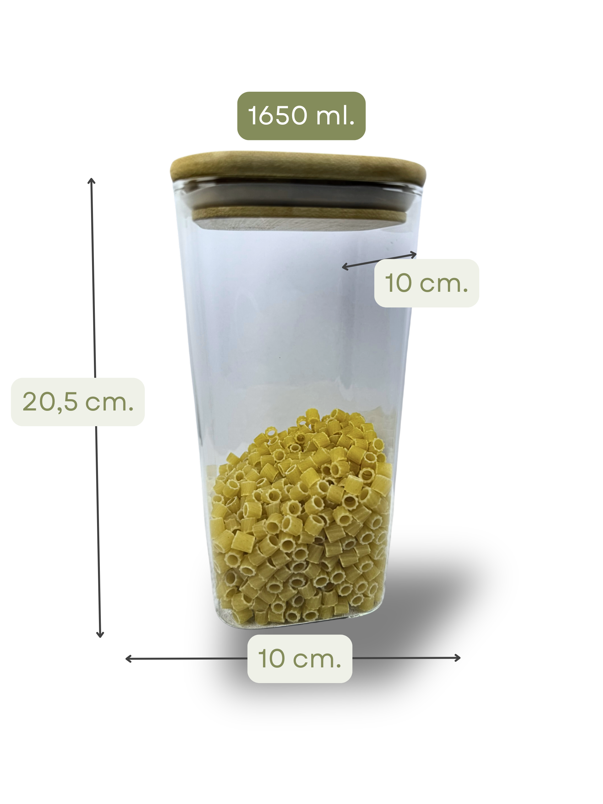 Set de 3 Frascos Cuadrados (800ml.|800 ml|1650ml.) Vidrio Templado Hermético Transparente Tapa Bamboo