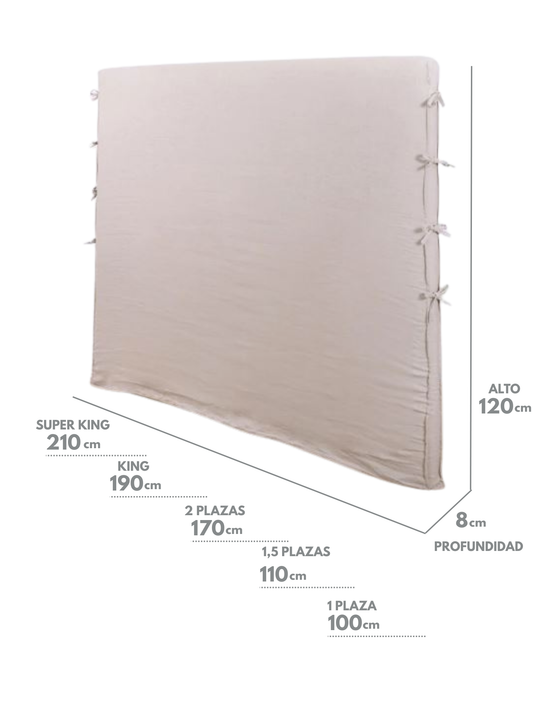 Funda de Respaldo de Cama Reversible – Modelo Amarra en Lino Culla color Taupe