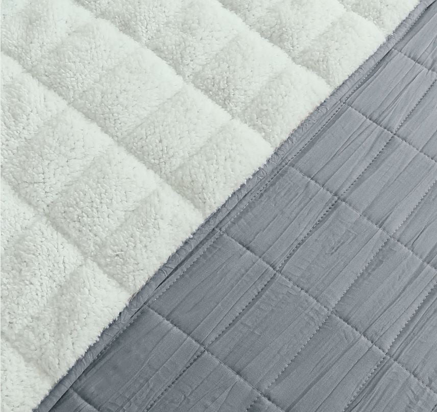 Cubre Cama Quilt Gris Sherpa Gris Perla - Rectángulos