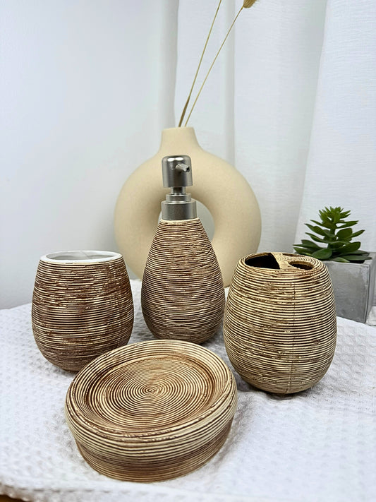 Set de Baño 4 Piezas Cerámica color Caramel estilo Nórdico