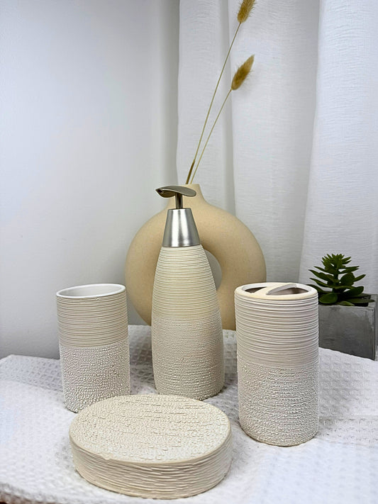 Set de Baño 4 Piezas Cerámica color Beige estilo Nórdico