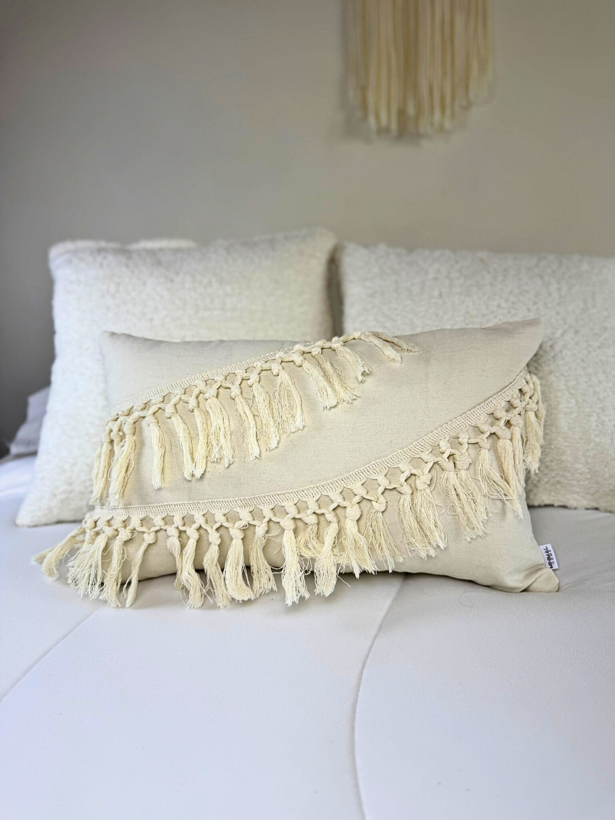 Fundas de Almohada Cojín Algodón/Poliéster estilo Macramé color Crudo 50 X 30