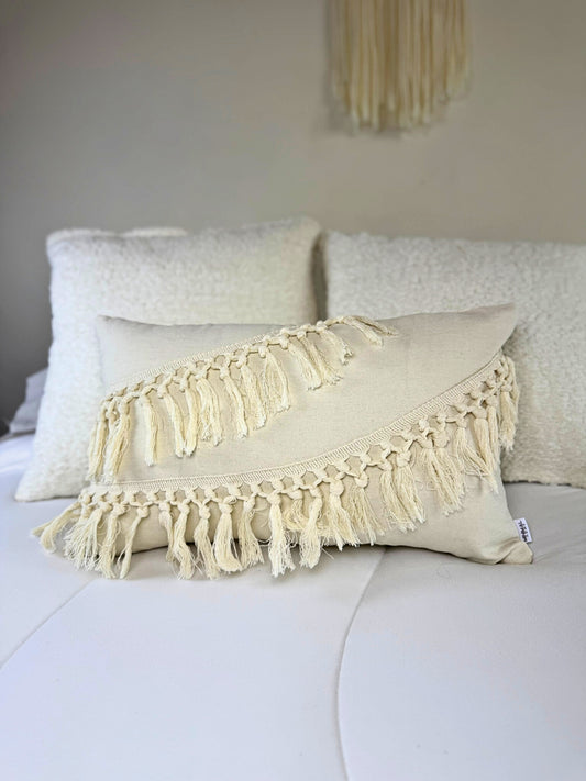 Fundas de Almohada Cojín Algodón/Poliéster estilo Macramé color Crudo 50 X 30