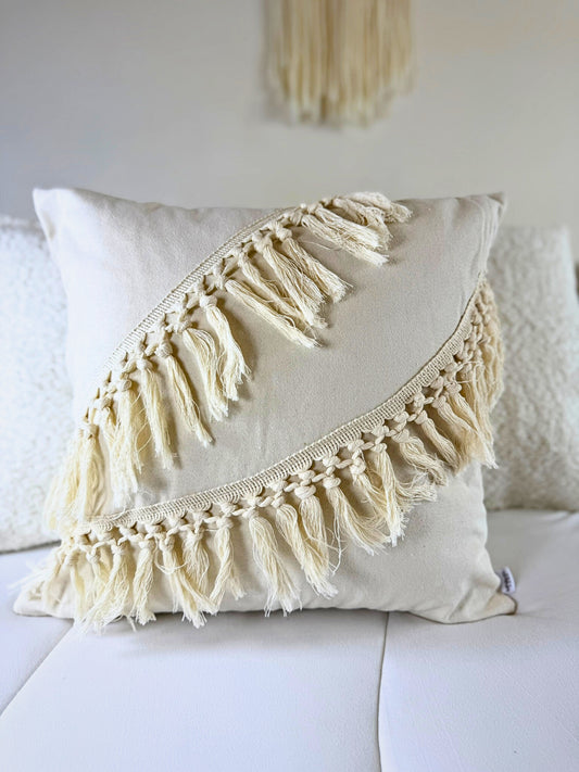 Fundas de Almohada Cojín Algodón/Poliéster estilo Macramé color Crudo 45 X 45
