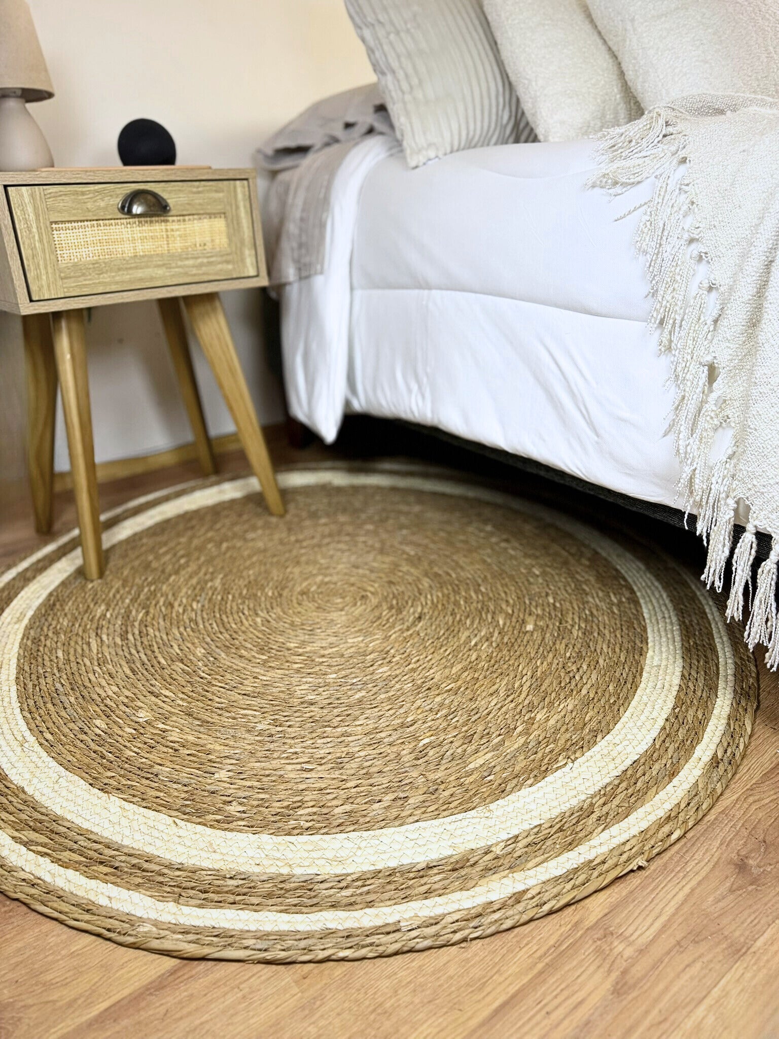 Alfombra Redonda de Yute Natural Bicolor 120 cms. Diámetro