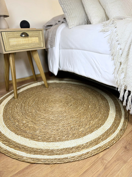 Alfombra Redonda de Yute Natural Bicolor 120 cms. Diámetro