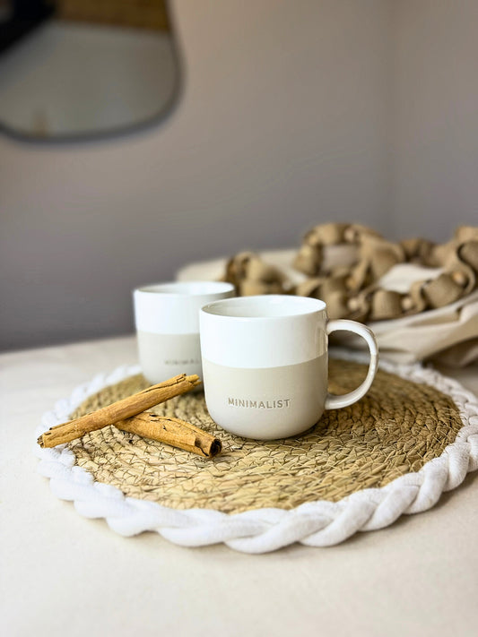 Taza de Cerámica estilo Nórdico Minimalista 400ML Blanco/Crudo