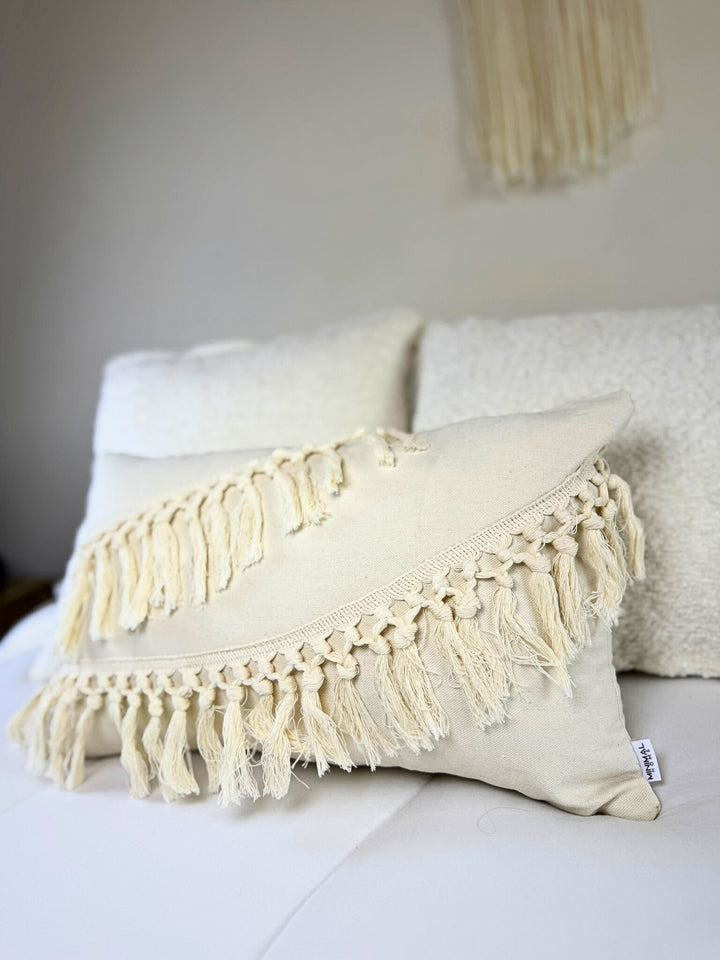 Fundas de Almohada Cojín Algodón/Poliéster estilo Macramé color Crudo 50 X 30