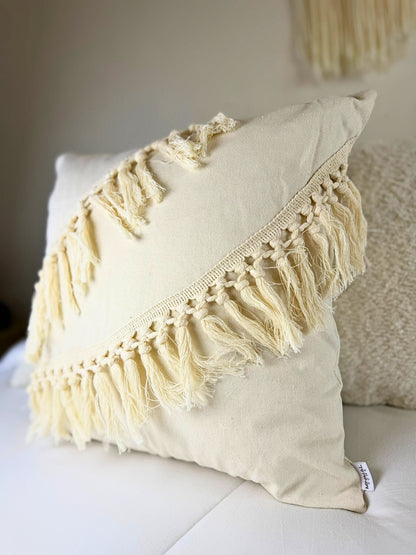 Fundas de Almohada Cojín Algodón/Poliéster estilo Macramé color Crudo 45 X 45
