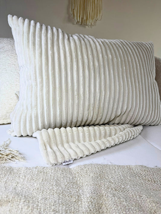 Cojín Almohada Chenille Rayas con Relleno color Off white (Reversible) 60 X 40