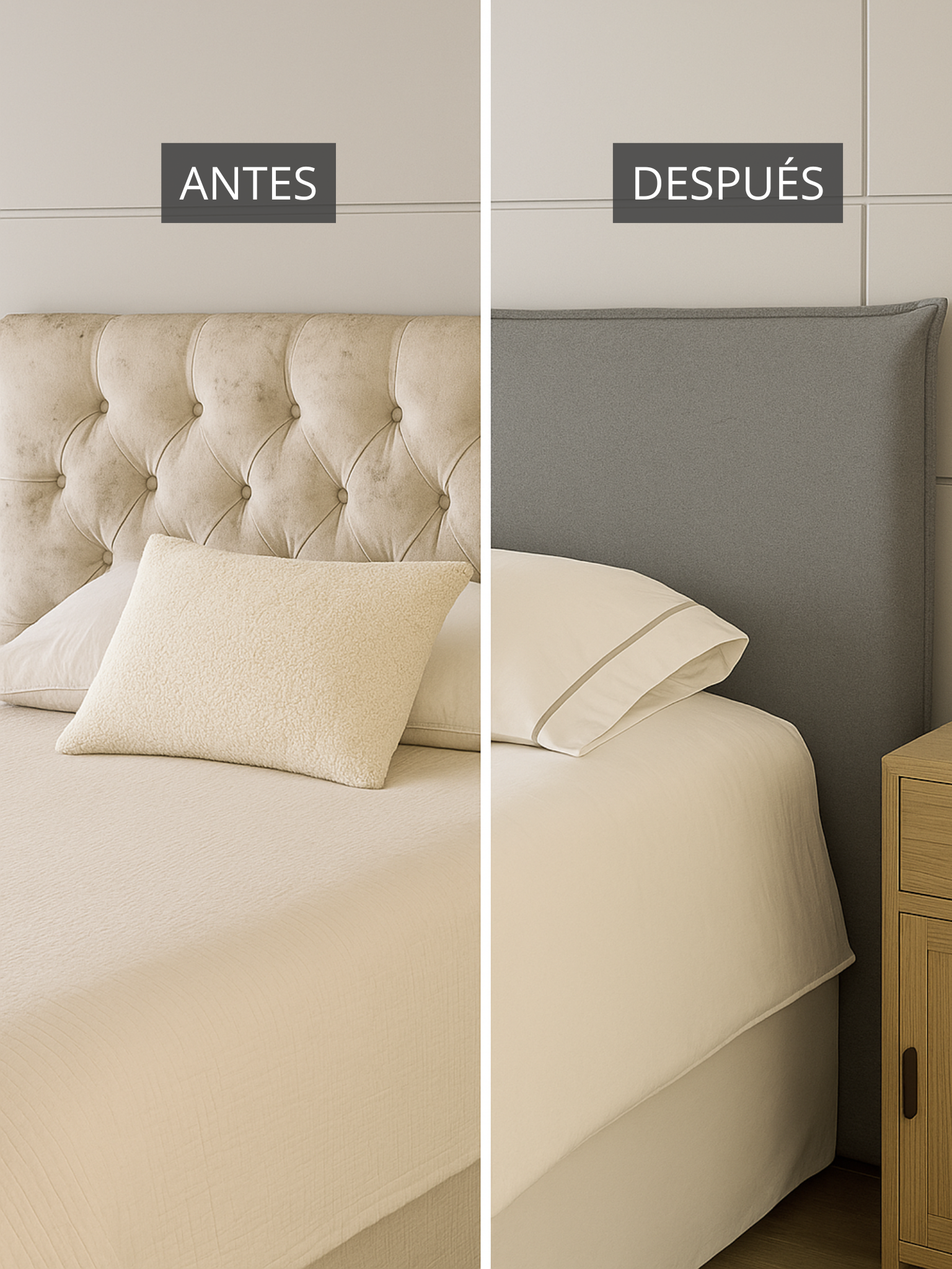 Funda de Respaldo de Cama Reversible – Modelo Pestaña en Lino Culla Gris Medio & Greige