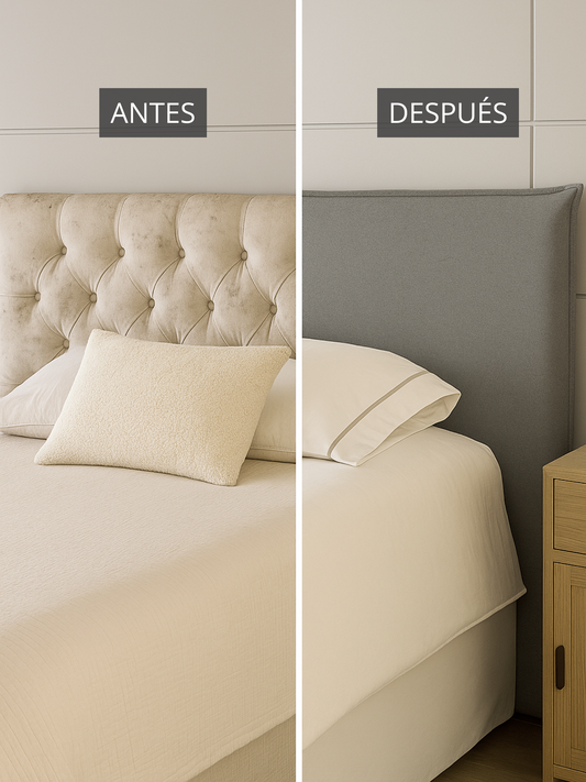 Funda de Respaldo de Cama Reversible Modelo Pestaña Gris Medio/Greige Lino Culla