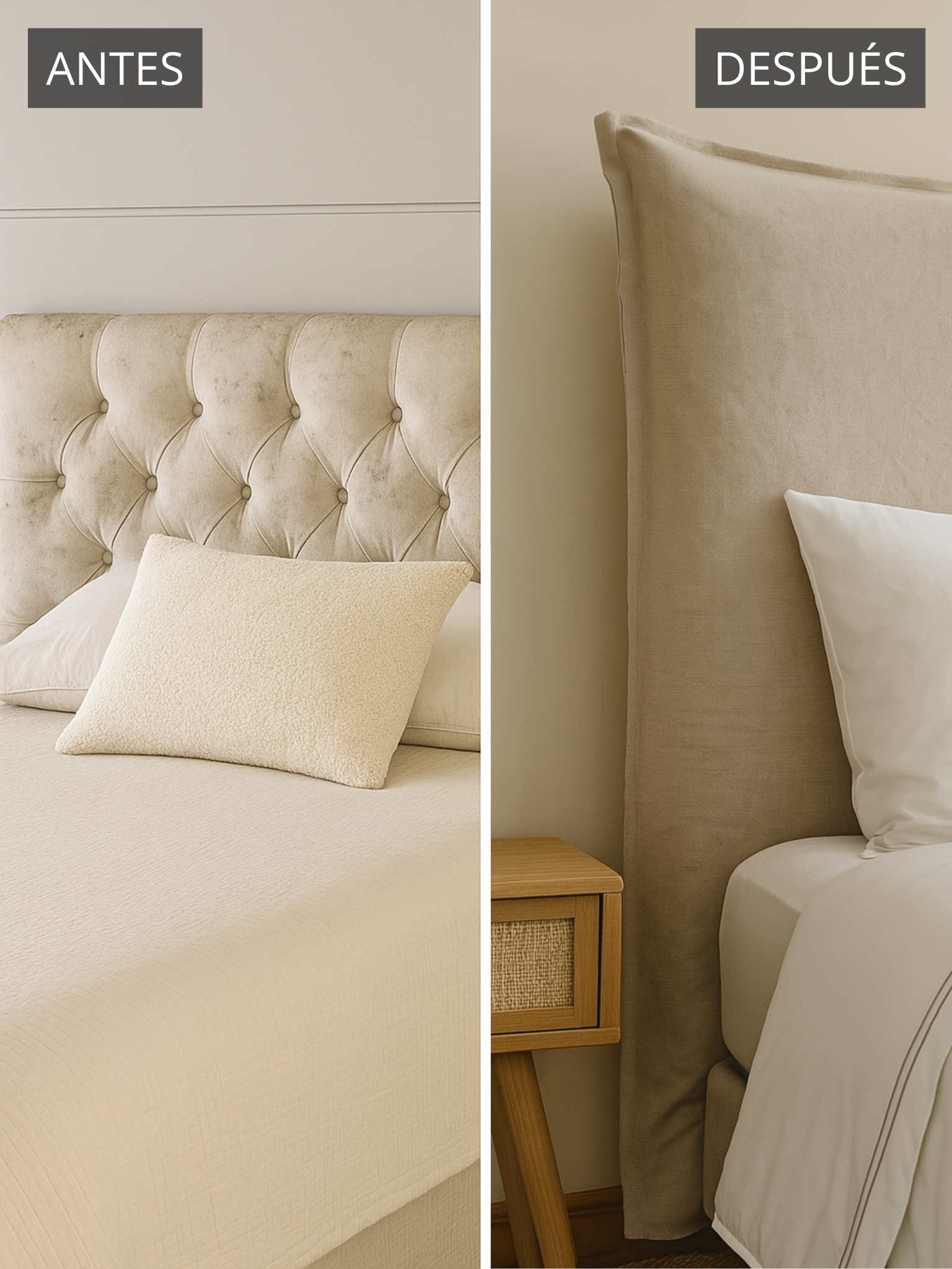 Funda de Respaldo de Cama Reversible – Modelo Pestaña en Lino Culla Taupe & Beige
