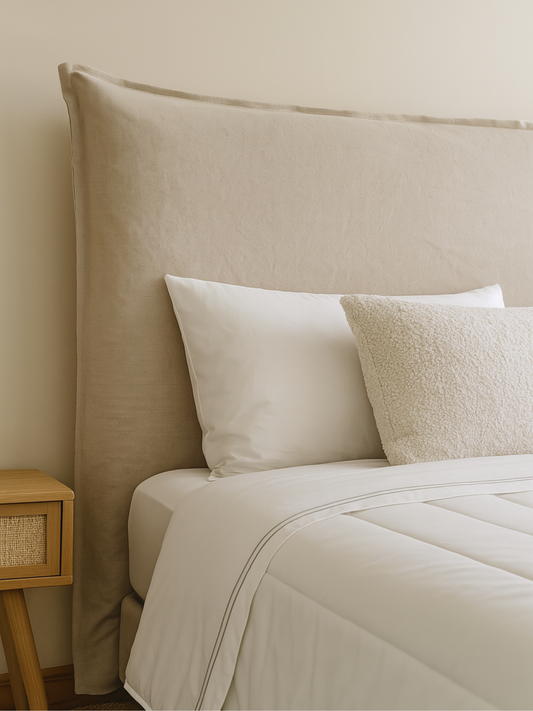 Funda de Respaldo de Cama Modelo Pestaña Taupe/Beige Lino Culla