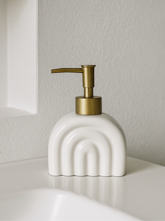 JABONERA DISPENSADOR JABÓN CERÁMICA ARCOIRIS BLANCO DECORATIVO 250 ML