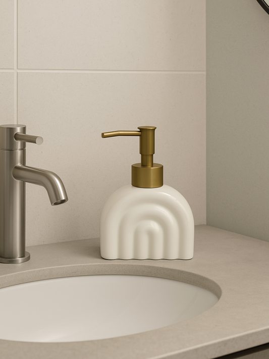 JABONERA DISPENSADOR JABÓN CERÁMICA ARCOIRIS BLANCO DECORATIVO 250 ML