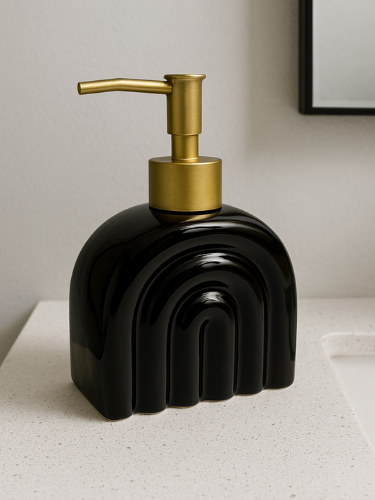 JABONERA DISPENSADOR JABÓN CERÁMICA ARCOIRIS NEGRA DECORATIVO 250 ML