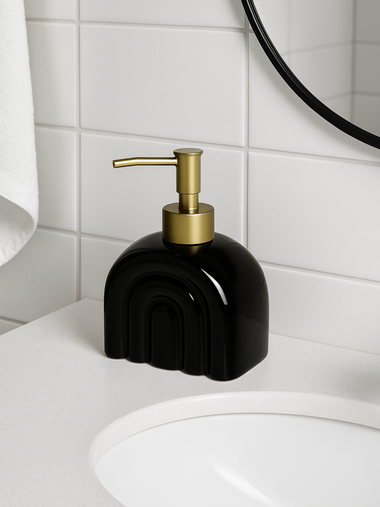 JABONERA DISPENSADOR JABÓN CERÁMICA ARCOIRIS NEGRA DECORATIVO 250 ML