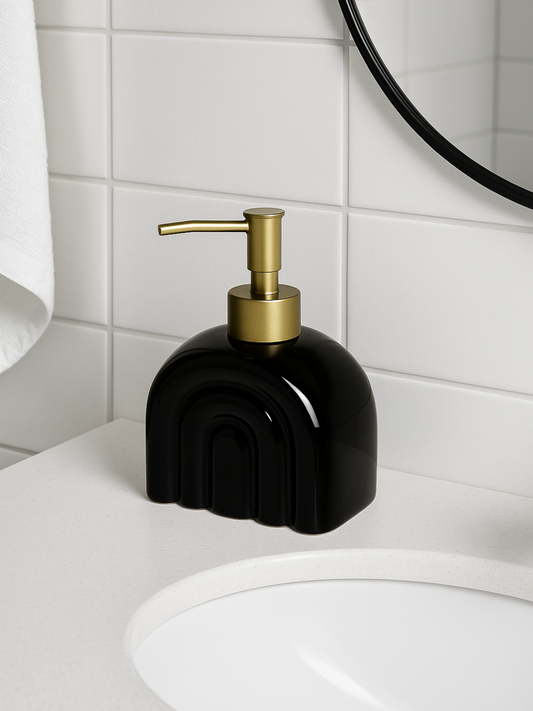 JABONERA DISPENSADOR JABÓN CERÁMICA ARCOIRIS NEGRA DECORATIVO 250 ML