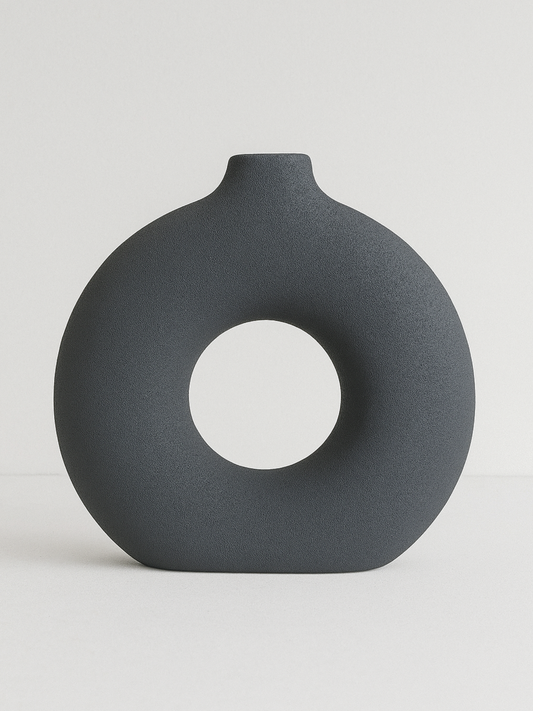 Jarrón Escultórico Abstracto Negro – “Círculo”