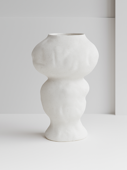 Jarrón Escultórico Abstracto de Cerámica Blanca