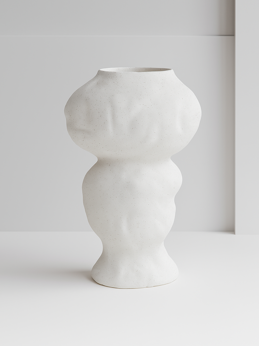Jarrón Escultórico Abstracto de Cerámica Blanca