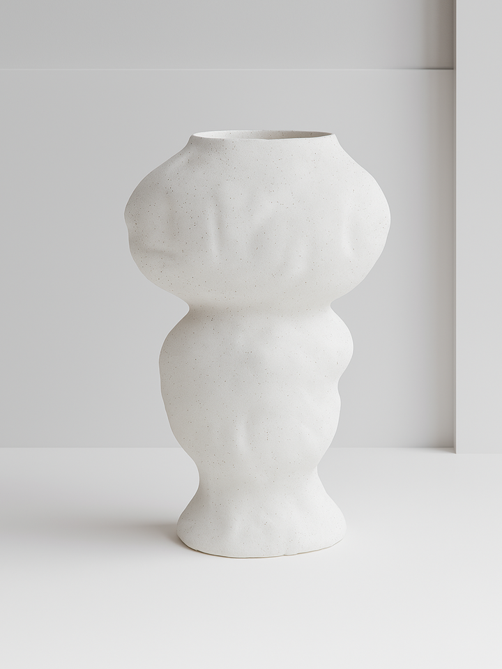 Jarrón Escultórico Abstracto de Cerámica Blanca