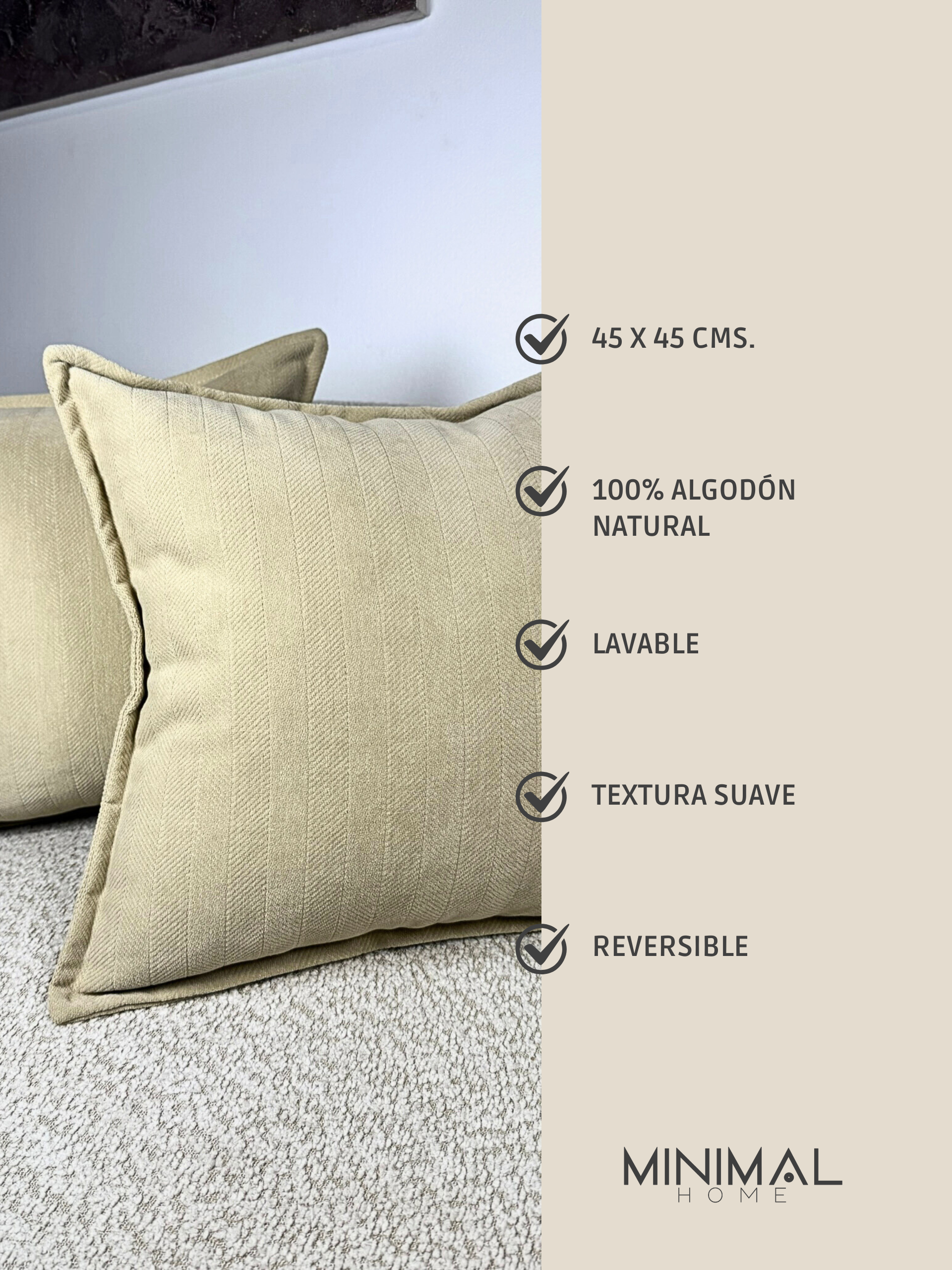 Fundas de Almohada Cojin Bouclé/Chenille Espiga color Beige (Reversible) 45 X 45
