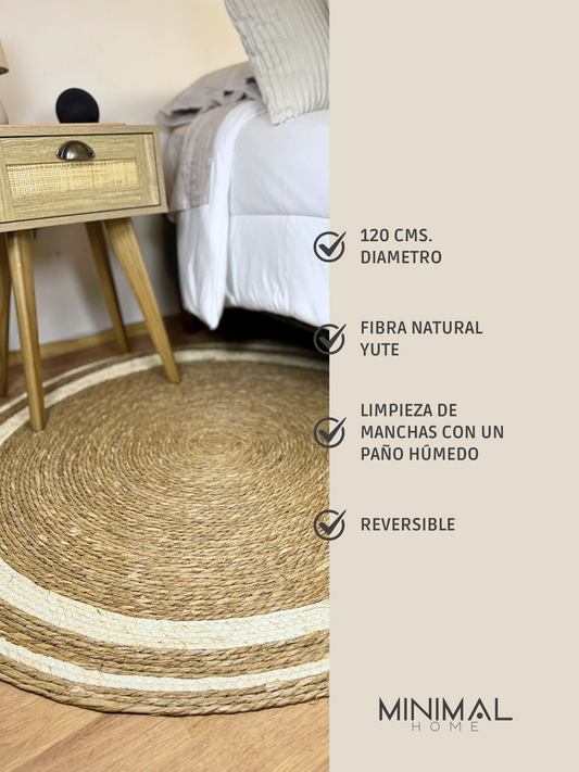 Alfombra Redonda de Yute Natural Bicolor 120 cms. Diámetro