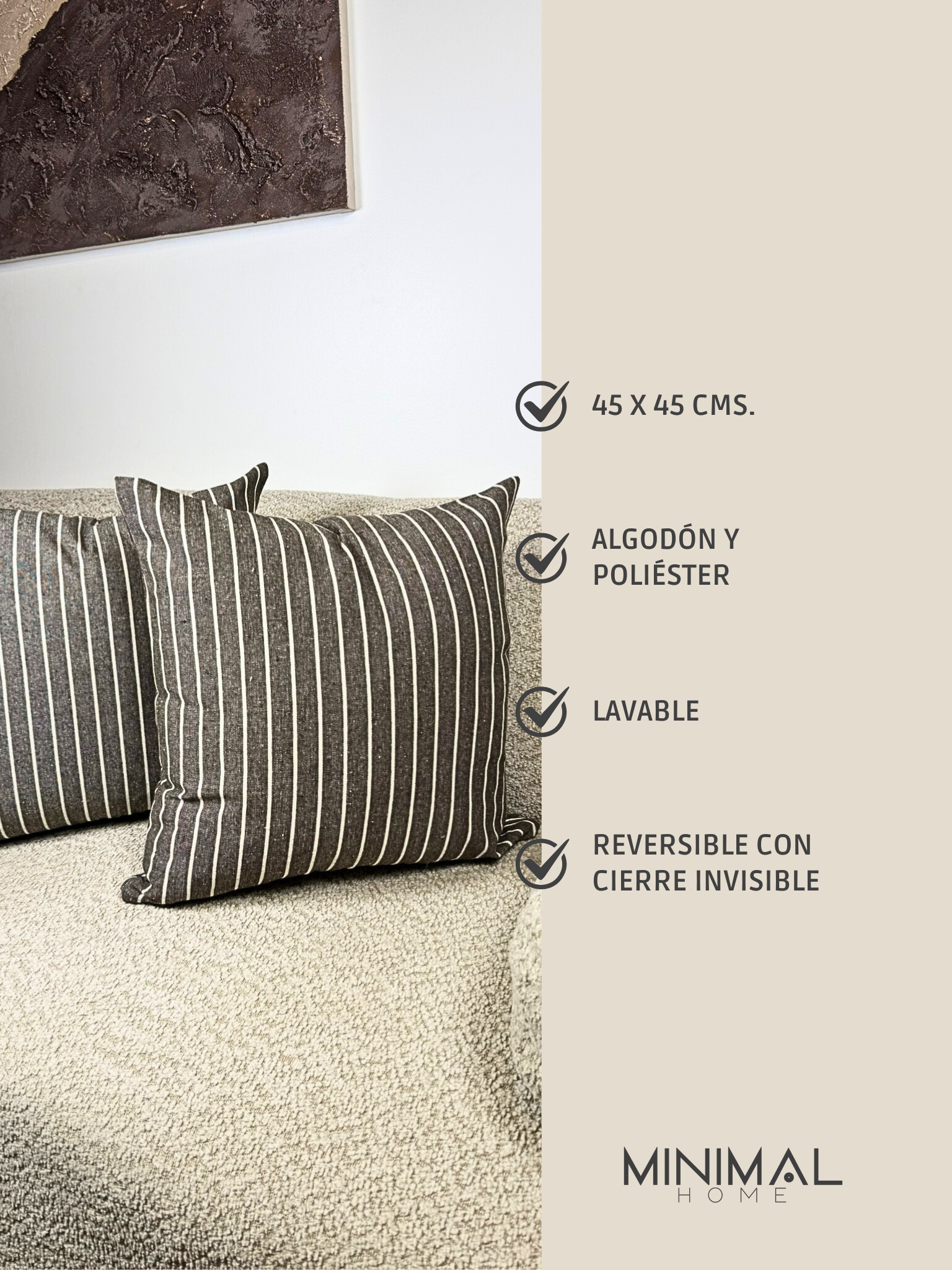 Fundas de Almohada Cojín Algodón/Poliéster color Mocha y Blanco estilo Nórdico 45 X 45cms.