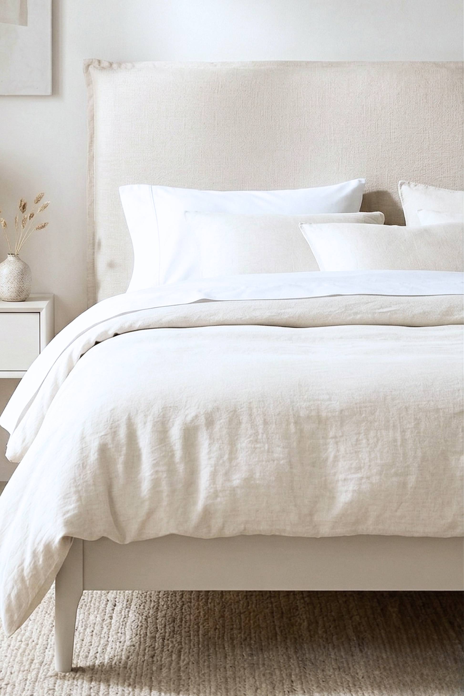 Respaldo de Cama con Funda Intercambiable y Reversible – Modelo Pestaña en Lino Crudo & Taupe