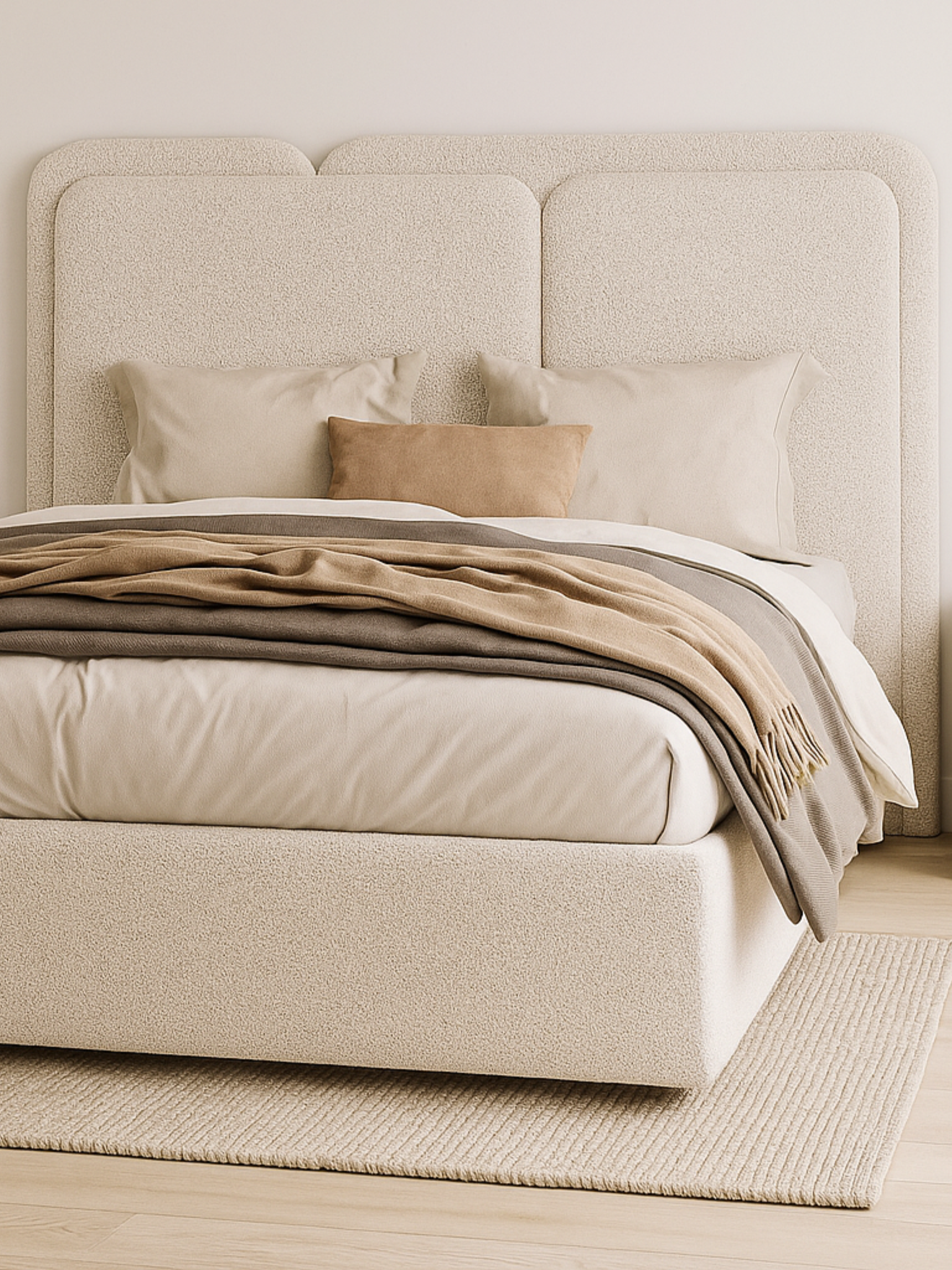 Respaldo de Cama Asimétrico Aurora Bouclé Beige Piedra