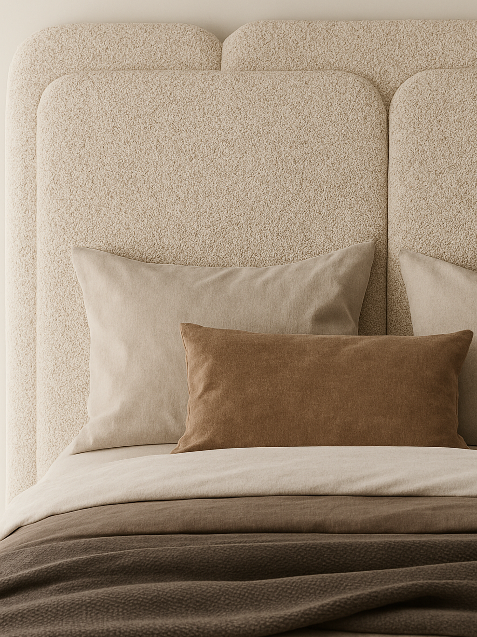 Respaldo de Cama Asimétrico Aurora Bouclé Beige Piedra
