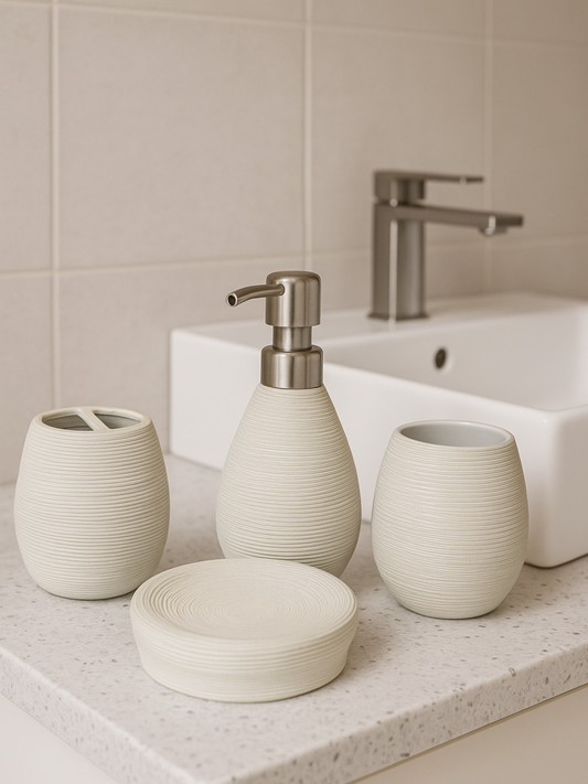 Set de Baño 4 Piezas Cerámica color Beige estilo Nórdico