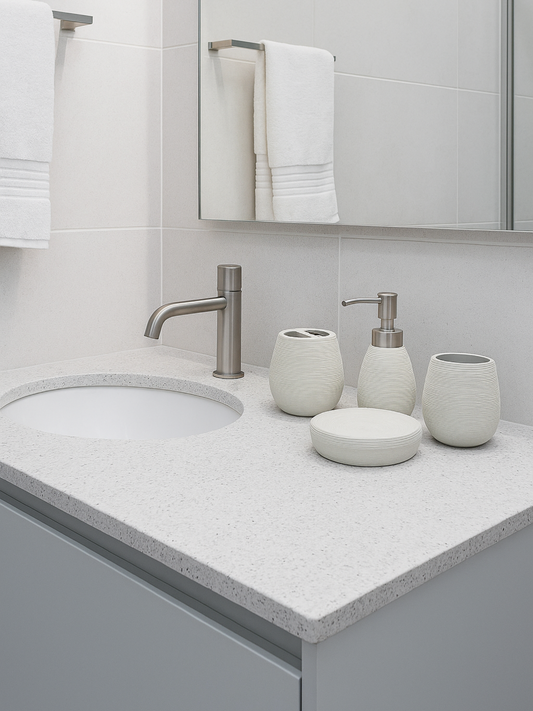 Set de Baño 4 Piezas Cerámica color Beige estilo Nórdico