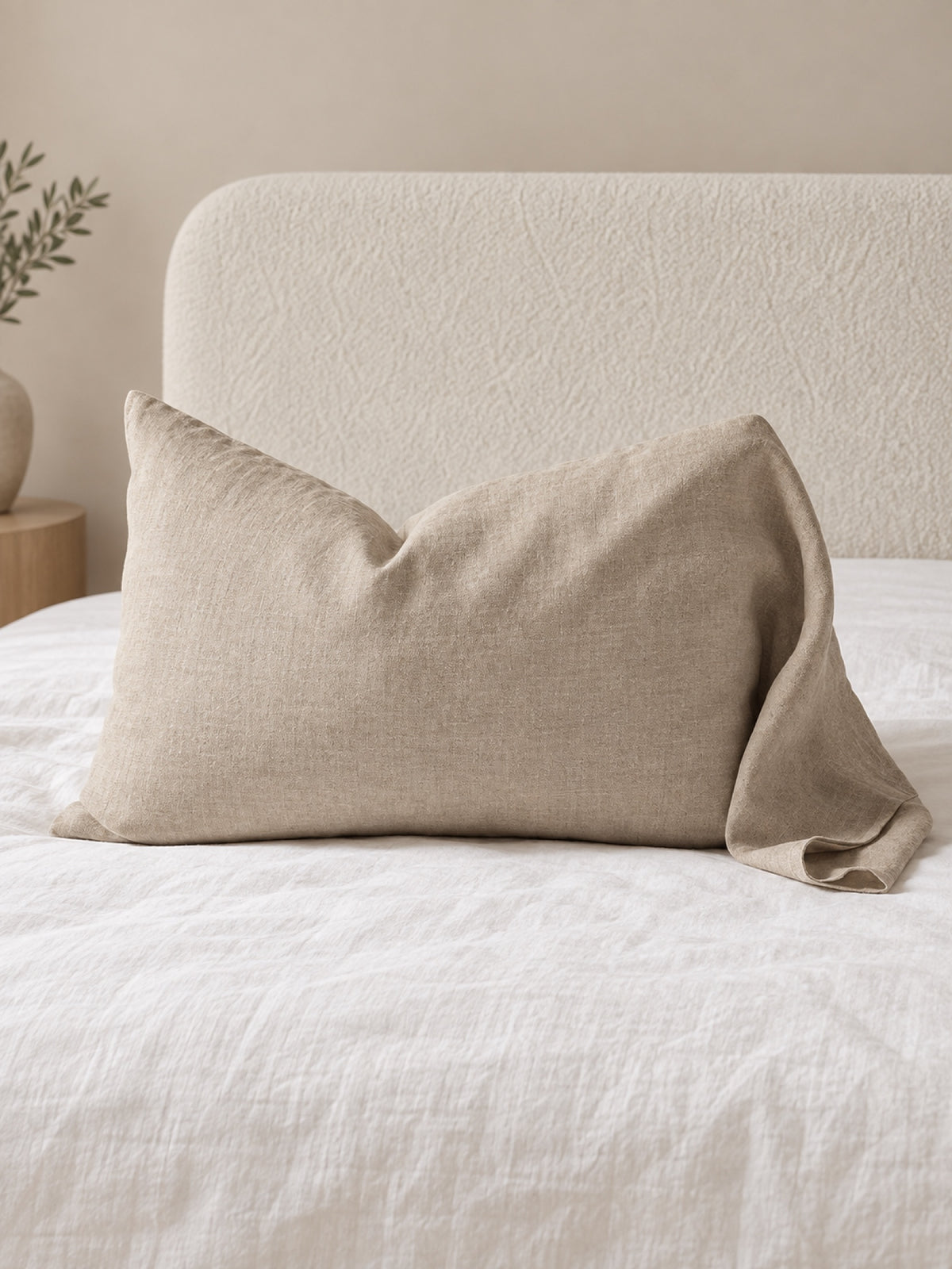 Funda de Cojín Lino Natural Modelo Linum 50 x 70 cm, color beige