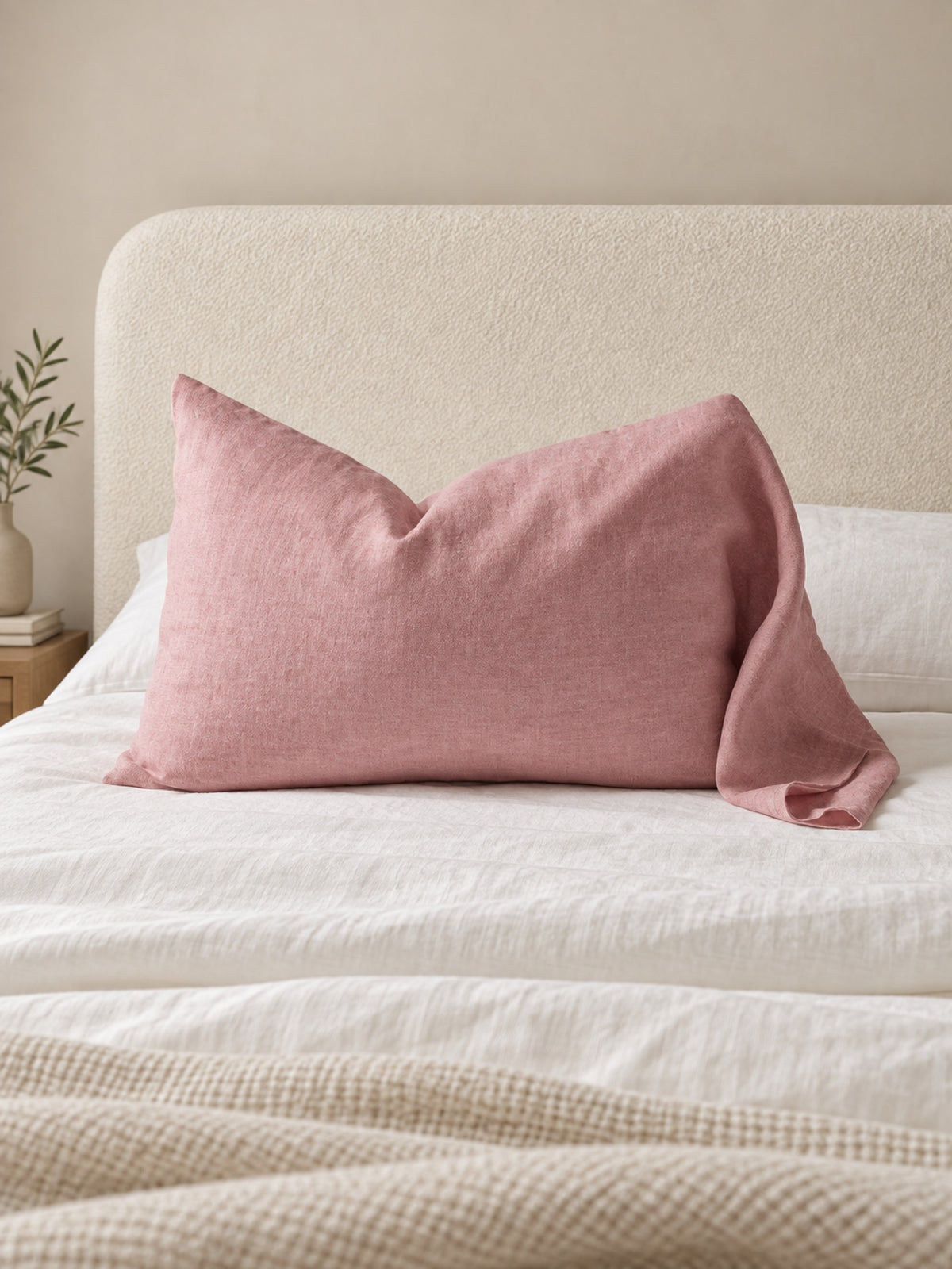 Funda de Cojín Lino Natural Modelo Linum 50 x 70 cm, color palo rosa