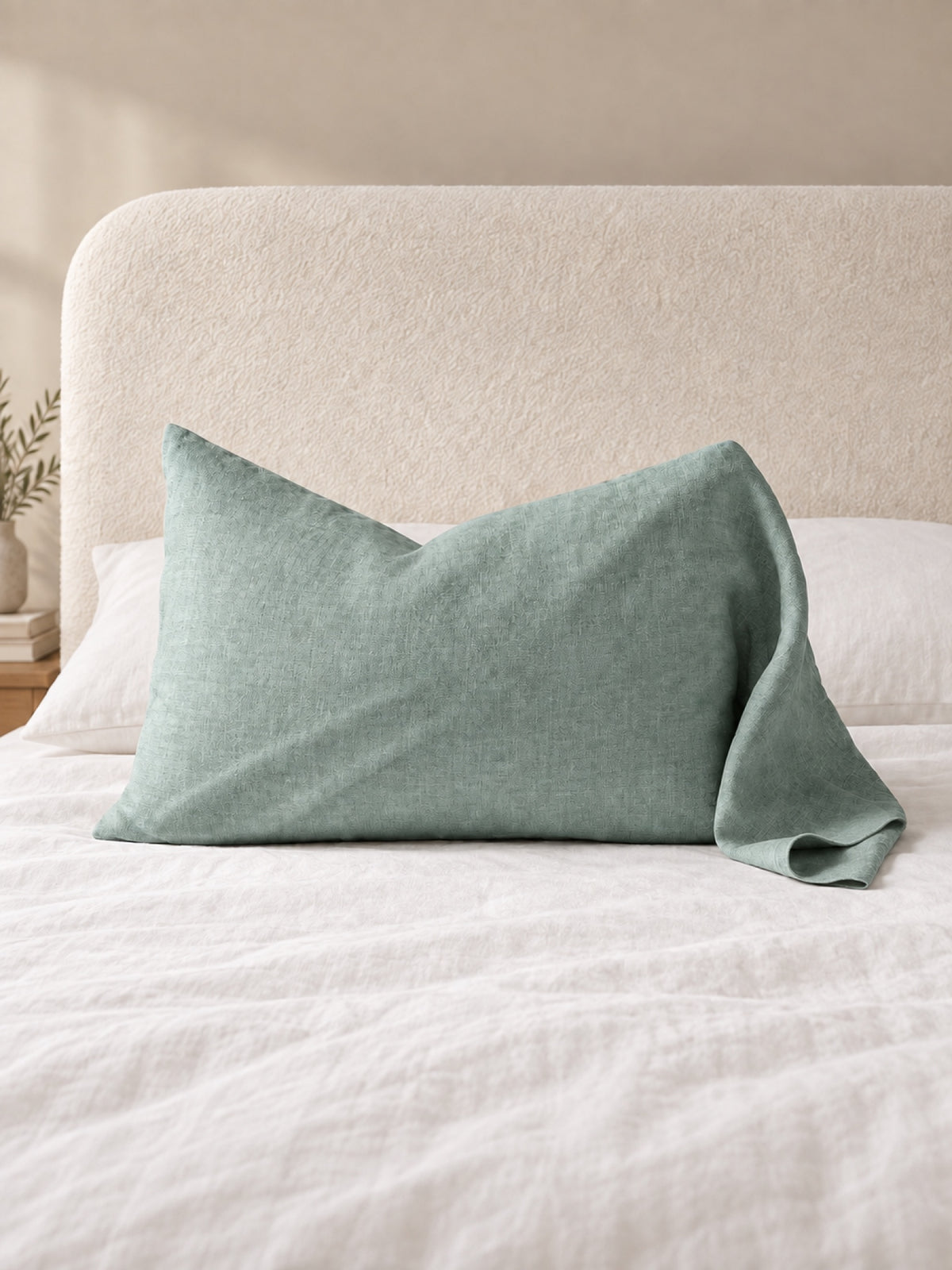 Funda de Cojín Lino Natural Modelo Linum 50 x 70 cm, color verde salvia