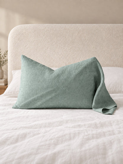 Funda de Cojín Lino Natural Modelo Linum 50 x 70 cm, color verde salvia