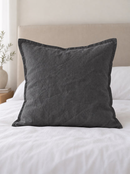 Funda de Cojín Lino Francés 100% natural Modelo Pestaña 60 x 60 cm — Gris Oscuro