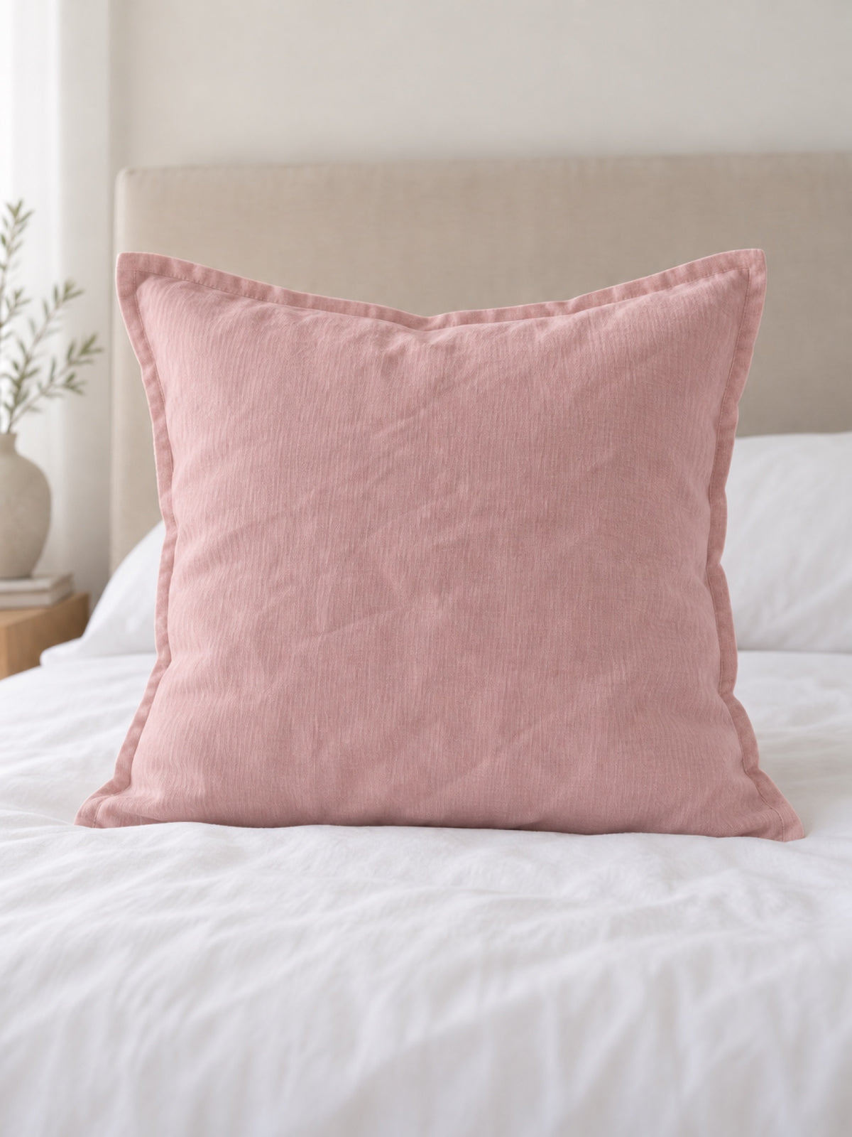 Funda de Cojín Lino Francés 100% natural Modelo Pestaña 60 x 60 cm — Palo Rosa